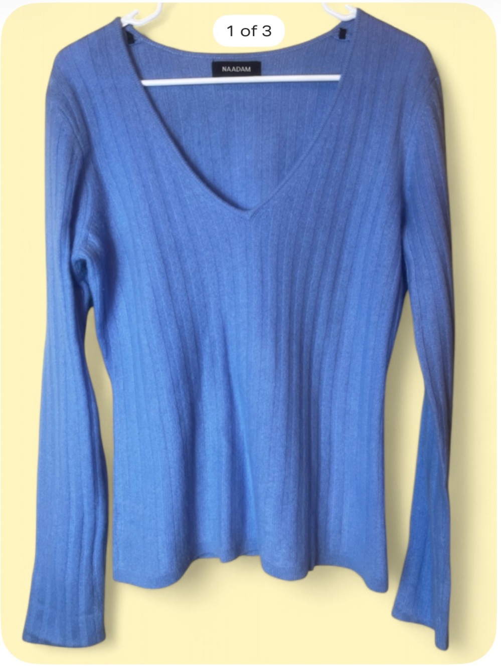 NAADAM 100% Cashmere Ribbed Blue Colored V Neck Sweater Size L